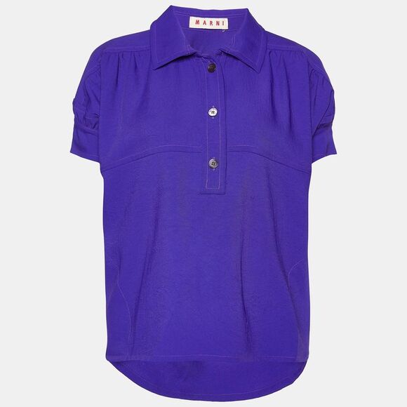 Marni Blue Crepe Puff Sleeve Shirt Blouse S